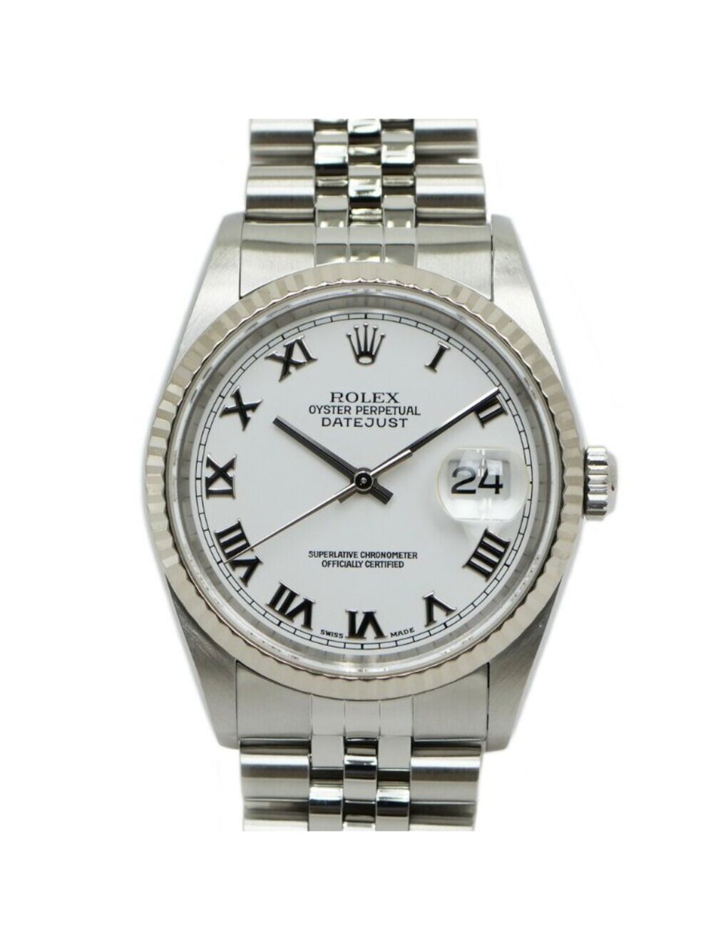 Rolex Datejust Number White Roman SS WG Automatic Winding Watch OH Polished